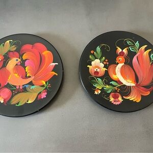 Vintage Pair Wall Decorationv Painted by Ukrainian Artist